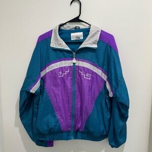 Wilson Vintage Colorblock Windbreaker Jacket Teal Purple White Size L